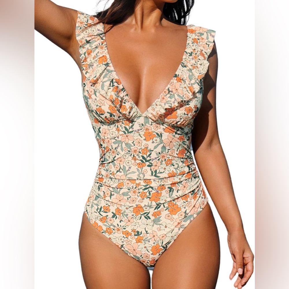 NWT Floral Ruffle One-Piece Swimsuit